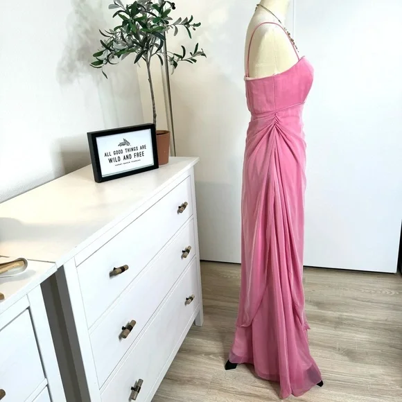 NWT JIM HJELM Special Occasion Bridesmaid Chiffon Satin Maxi Pink Dress Size 4 Dresses
